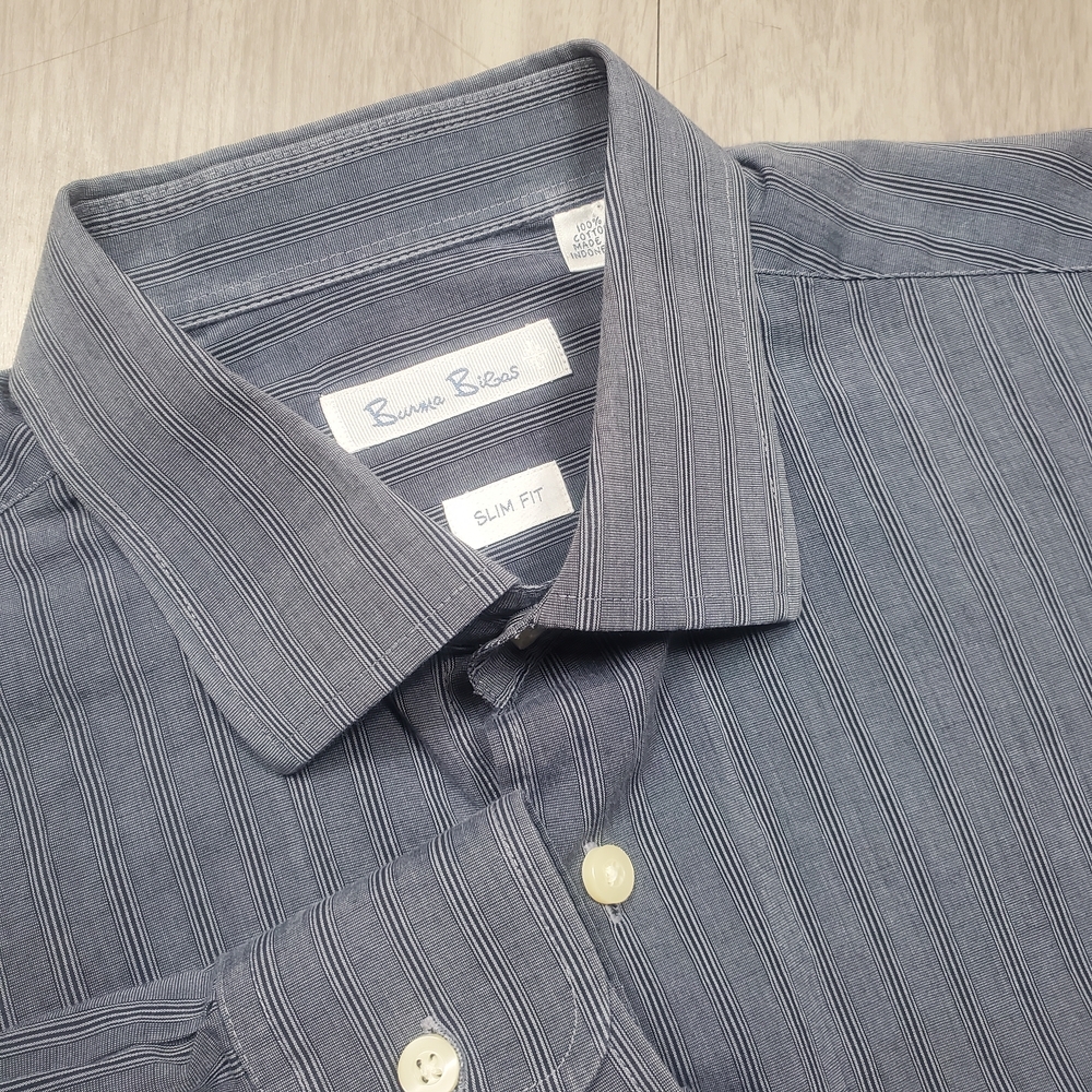 Burma Bibas Slim Fit Shirt Men’s 16.5 32/33  Blue Long Sleeve Button Up Cotton